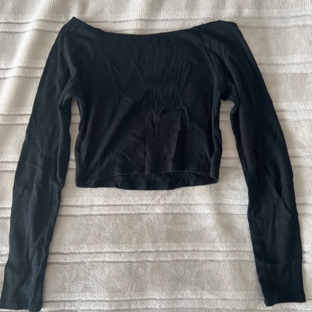 wild fable off the shoulder cropped long sleeve top